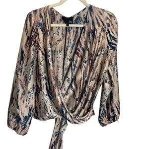 Kaii Los Angeles California Animal printed long sleeve surplice tie blouse,large